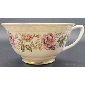 Elegant Vintage Embassy Vitrified China Tea Cup Feminine Pink Floral Gold Trim